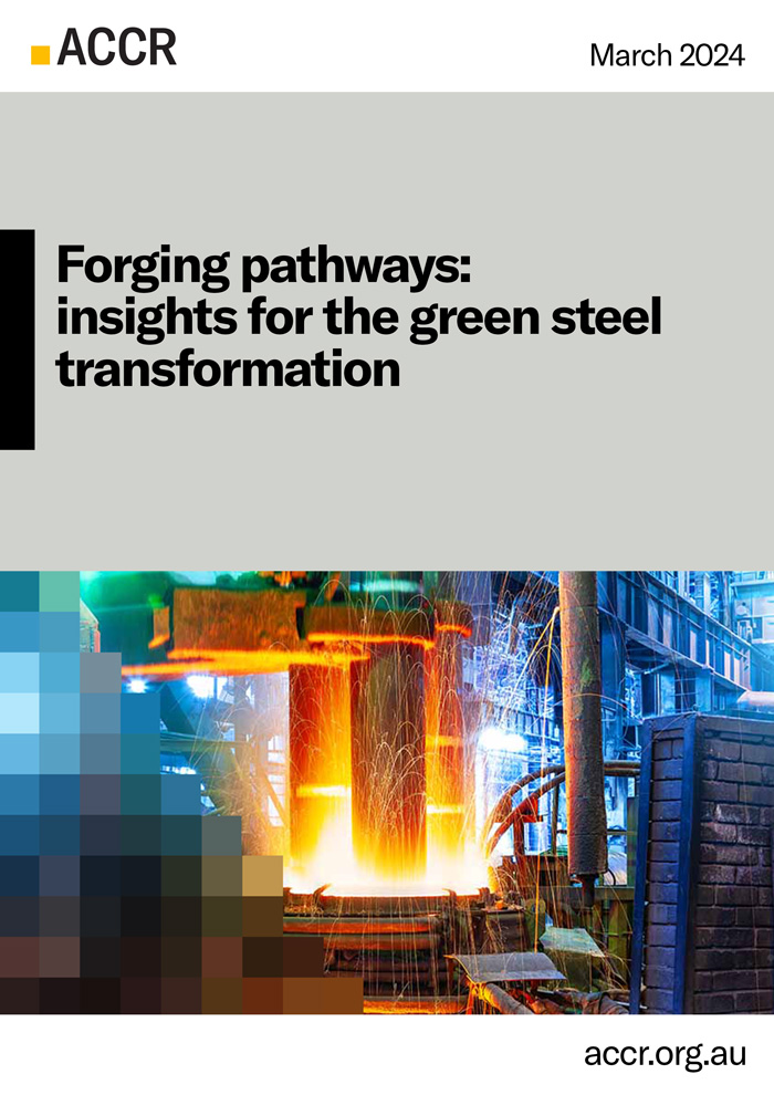 Cover page of the Forging pathways: insights for the green steel transformation publication.