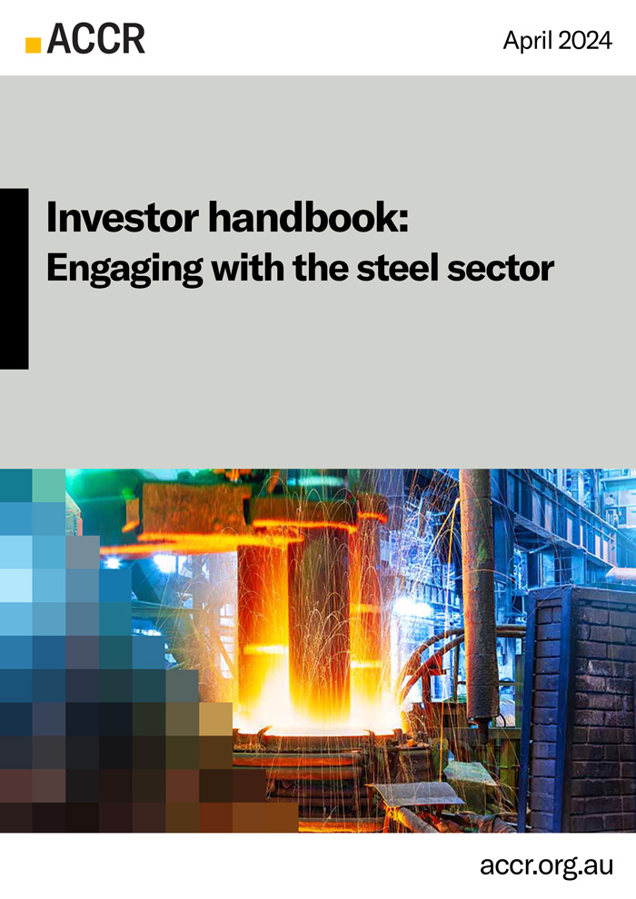 Cover page of the Investor handbook: Engaging with the steel sector publication.