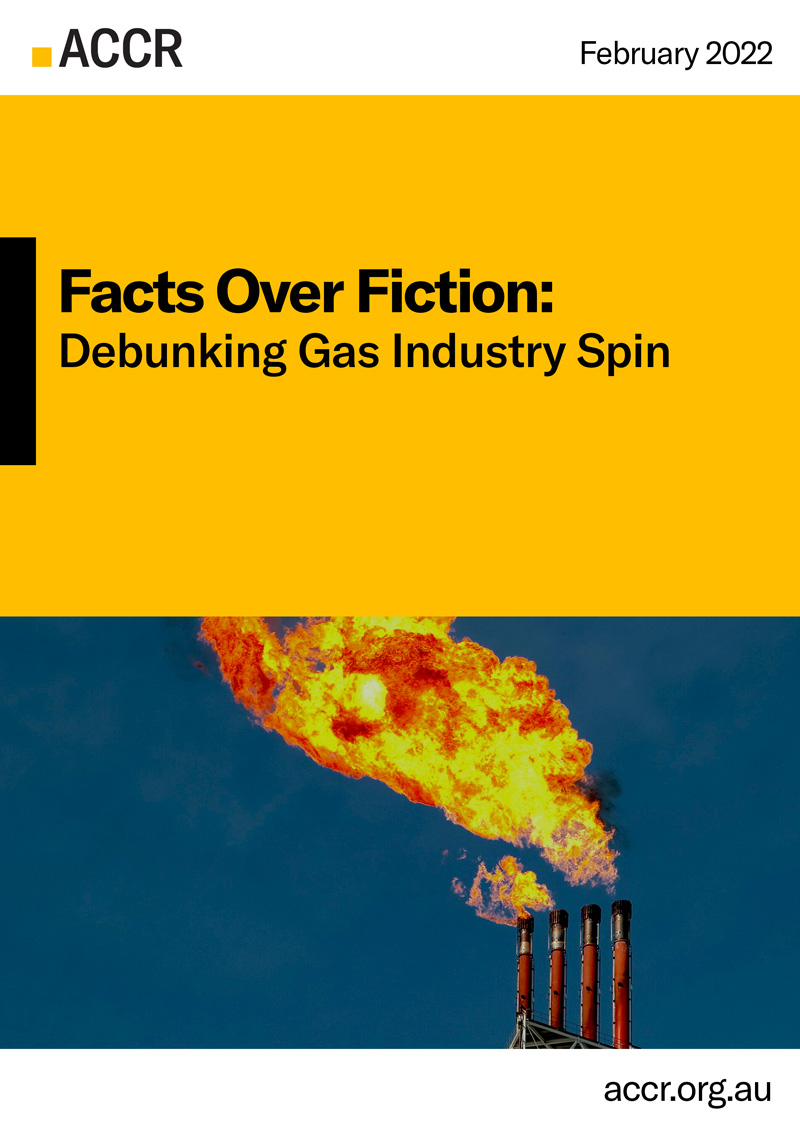 Cover page of the Facts over fiction: Debunking gas industry spin publication.
