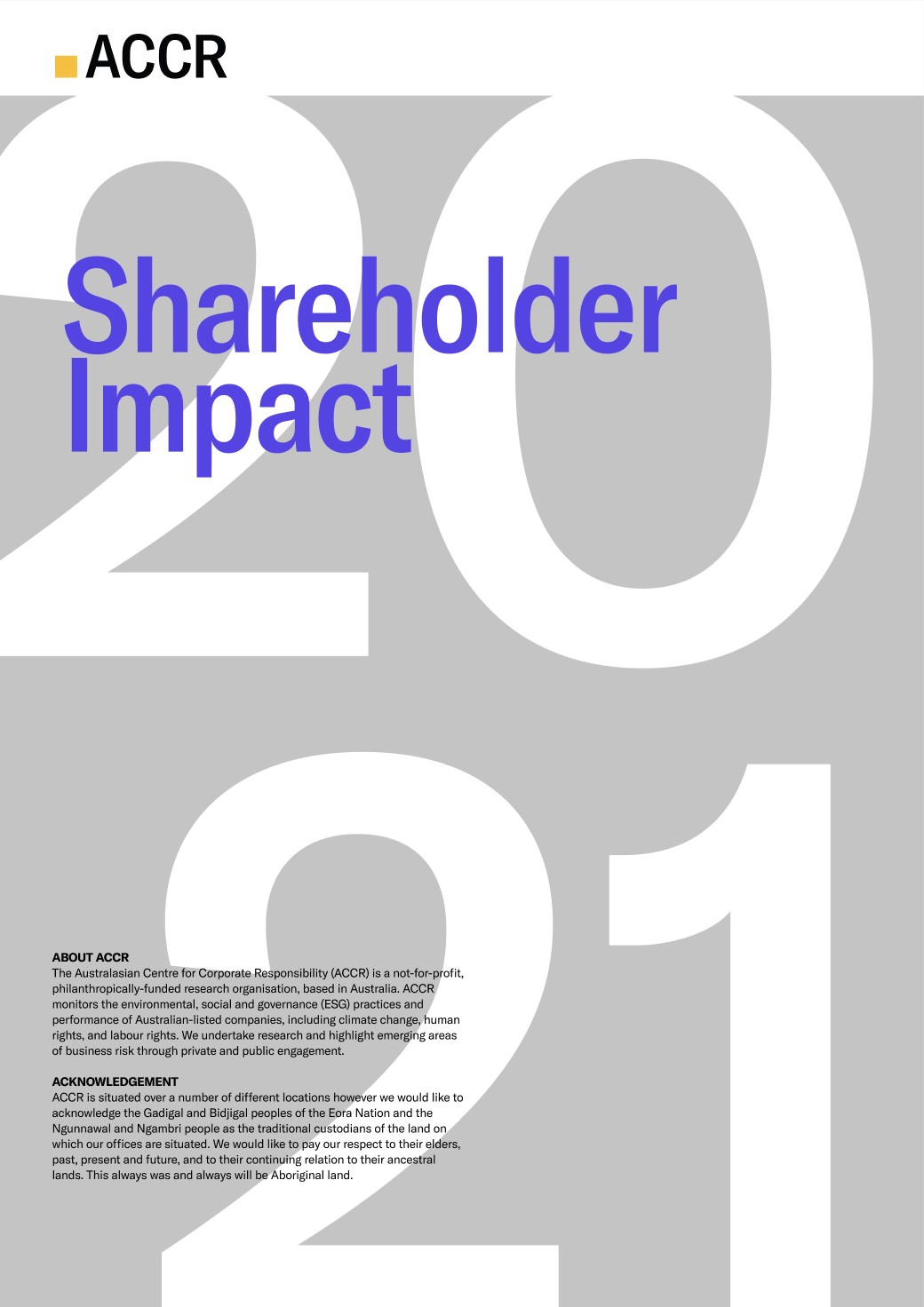 Cover page of the Shareholder Impact Report 2021 publication.