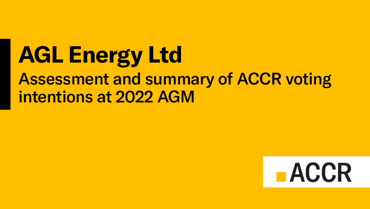 Cover page of the AGL Energy Ltd: Assessment and summary of 2022 AGM voting intentions publication.