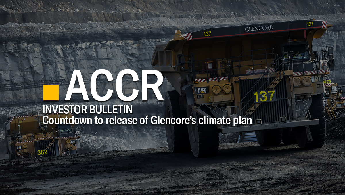 Cover page of the Investor Bulletin: Countdown to release of Glencore’s climate plan publication.