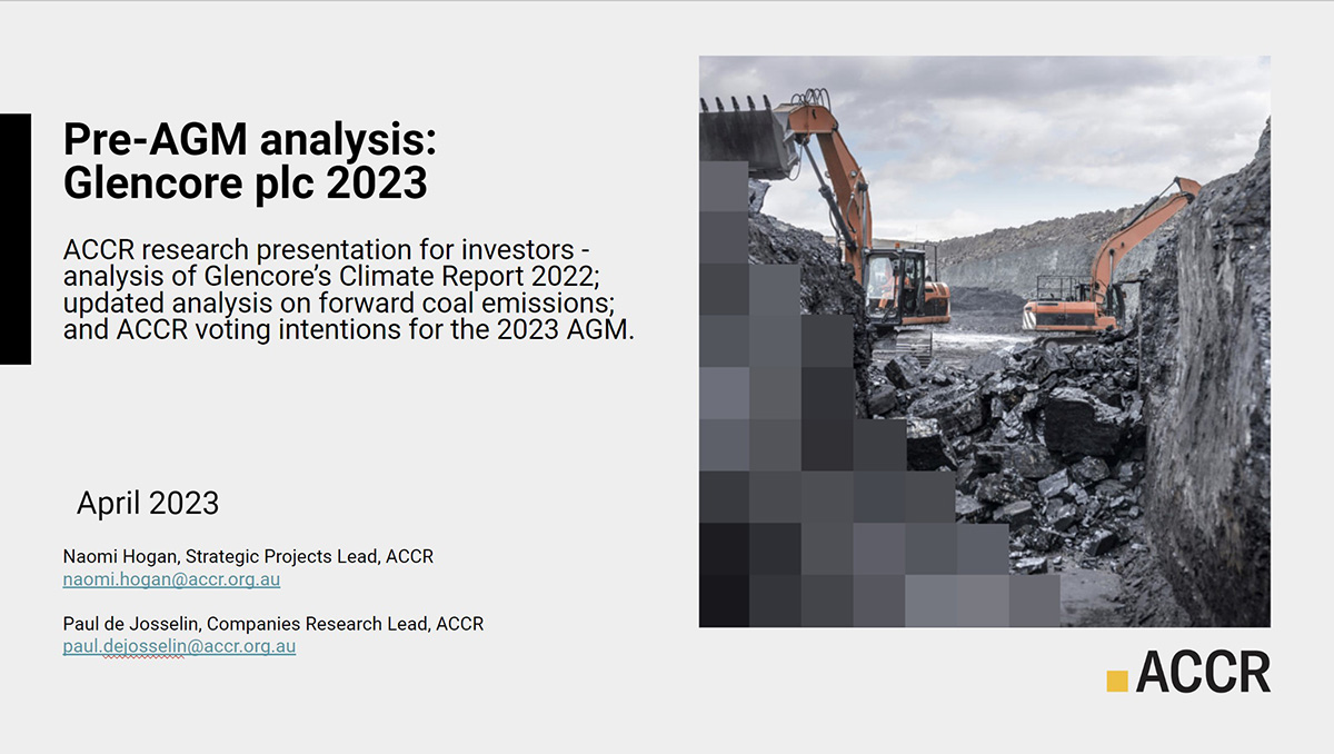 Cover page of the Pre-AGM analysis: Glencore plc 2023 publication.