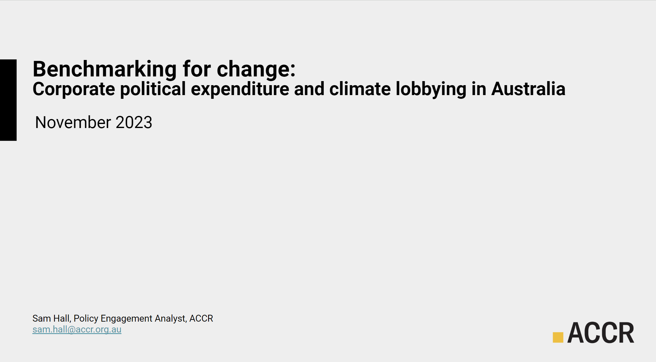 Cover page of the ACCR Presentation on lobbying & corporate political expenditure in Australia publication.