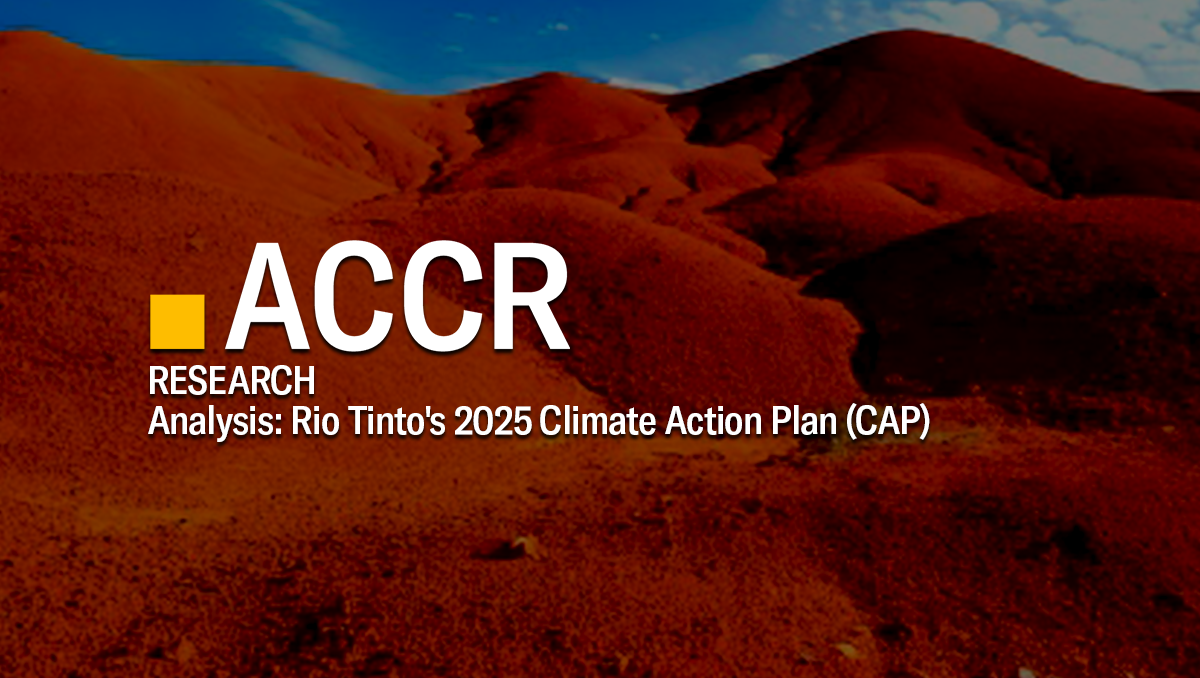 Cover page of the Analysis: Rio Tinto's 2025 Climate Action Plan (CAP) publication.