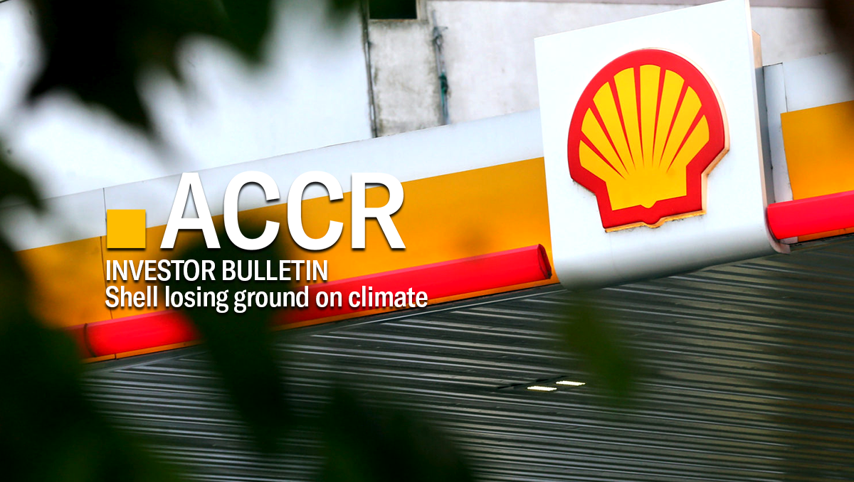 Cover page of the Investor Bulletin: Shell losing ground on climate publication.