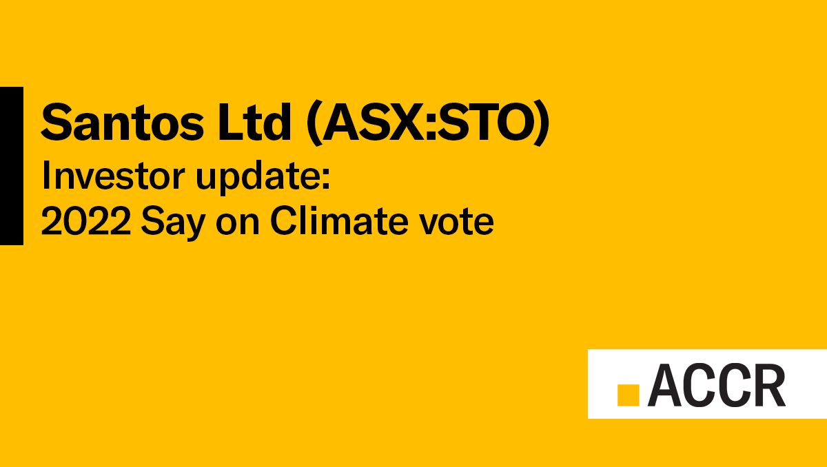 Cover page of the Investor update: Santos Ltd (ASX:STO) Say on Climate publication.