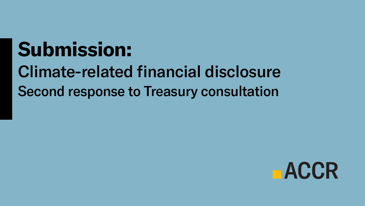 Cover page of the Submission: Climate-related financial disclosure (second response) publication.
