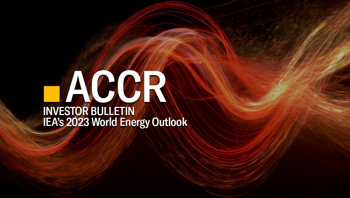 Cover page of the Investor Bulletin: IEA’s 2023 World Energy Outlook publication.
